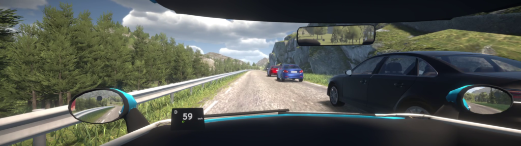 driver's view of overtaking three cars on a country road